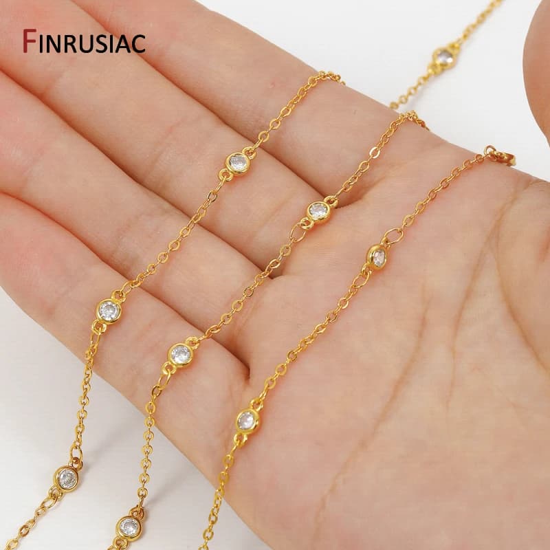 Catena a maglie incrociate in ottone placcato oro 18 carati, catena con perline zircone da 4,2 * 8 mm per accessori per la creazione di braccialetti, collane, gioielli fatti a mano fai-da-te
