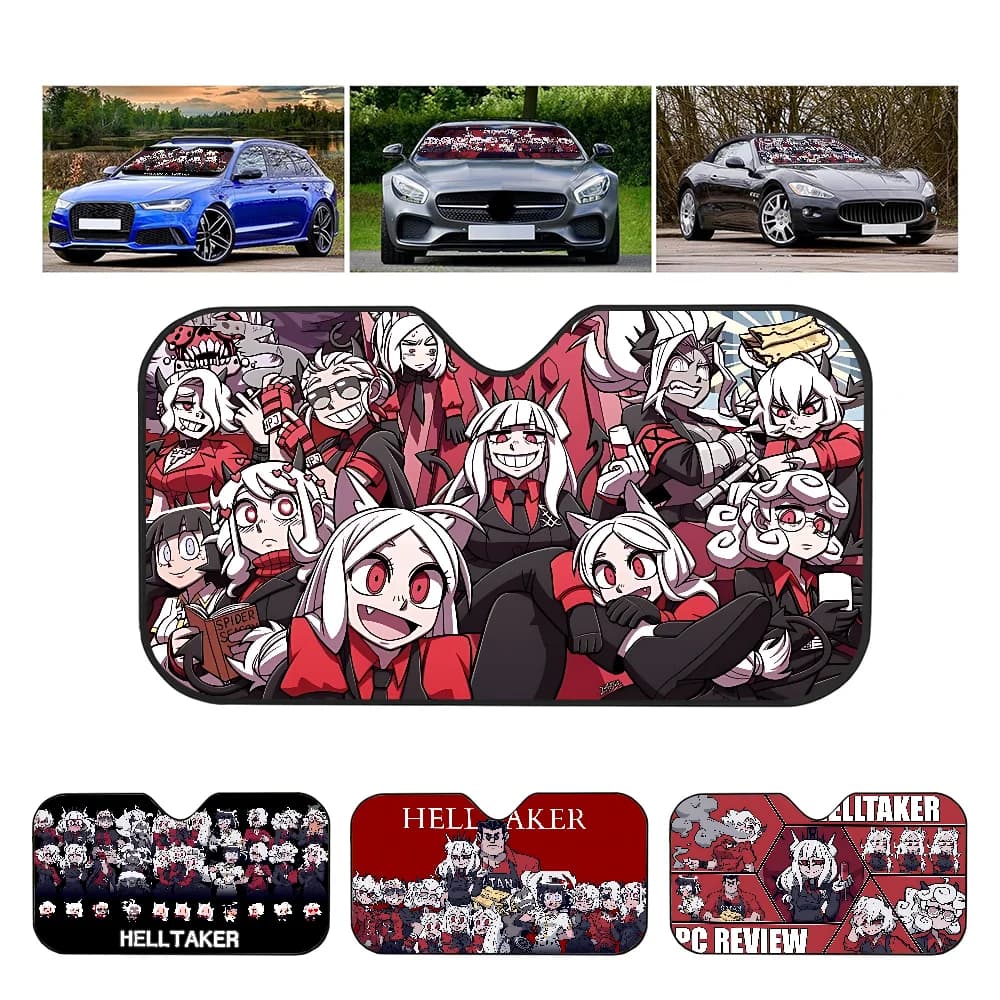 H-Helltaker Anime Parabrezza per auto Divertente Parasole Pieghevole UV Ray Protezione per visiera parasole per finestrino anteriore