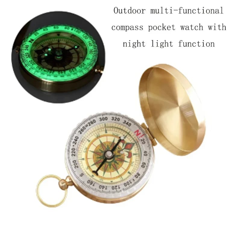 Bussola Portatile Multifunzione da Esterno con Coperchio a Scatto Stile Orologio e Bussola Girevole a 360 Gradi Luminosa