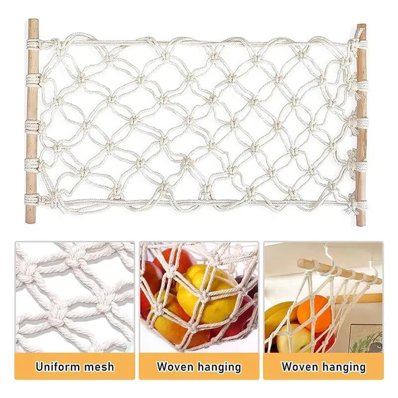 【ABFS】2PCS Hanging Fruit Hammock, Macrame Fruit Hammock Basket, Fruit Hammock for Kitchen Under Cabinet, Banana Fruit Hammock
