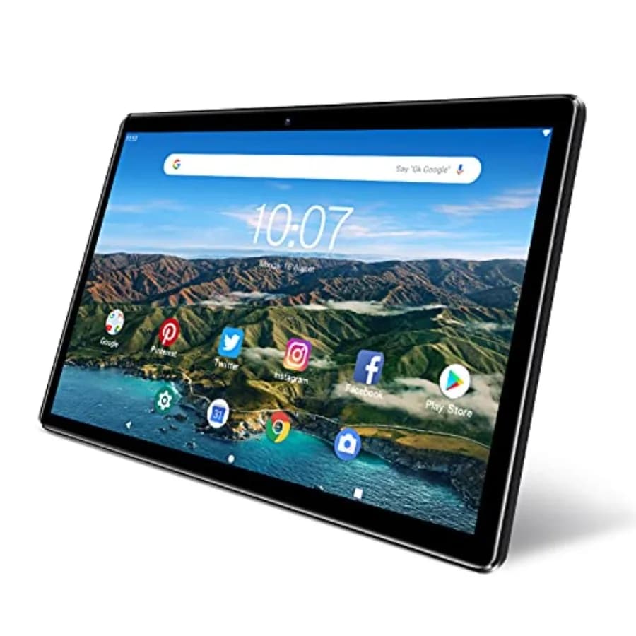 Tablet Android per l'istruzione e il divertimento, touchscreen IPS HD nero, display da 10,1 pollici con GPS, FM, processore quad-core, dual SIM