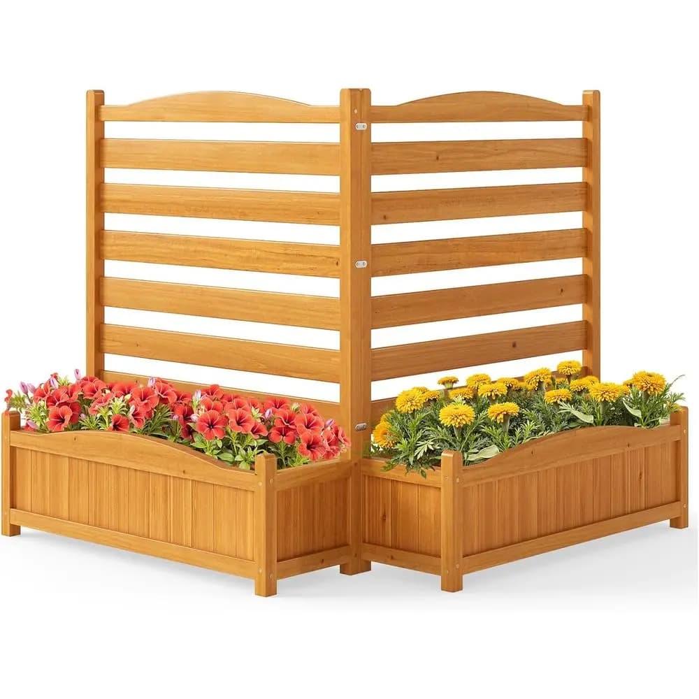 2-Panel Air Conditioner ence with Planter Box, 40''H No-Dig Wooden Privacy Sn or AC Unit, Trash Can & Pool Equipment Enclosure,