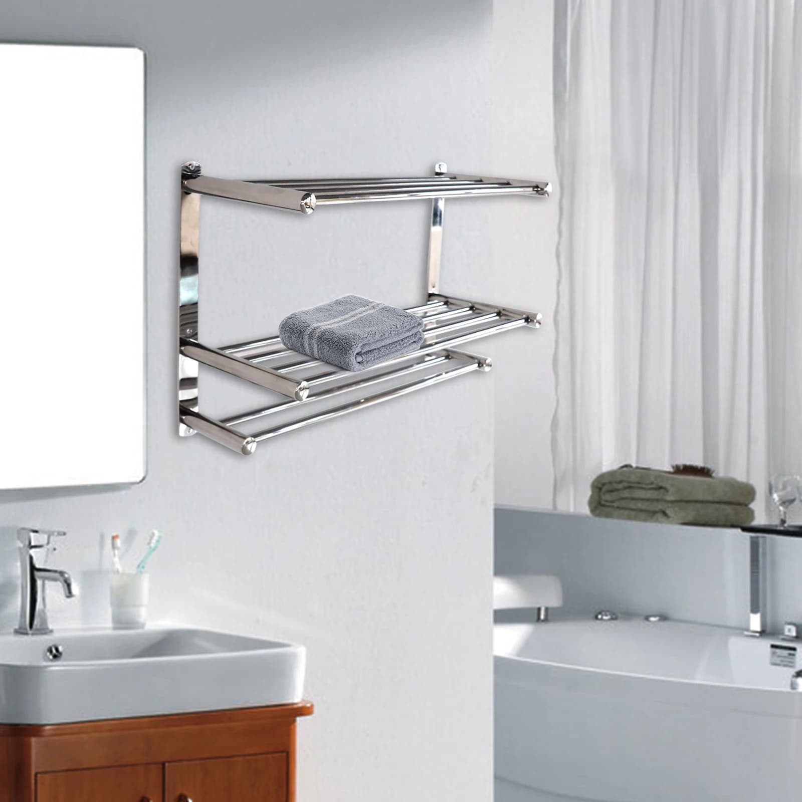 Portasciugamani da bagno a 3 strati da 24 "Mensola portaoggetti a parete in acciaio inossidabile 24 * 8,7 * 15 pollici con piano da tavolo allargato e base ispessita