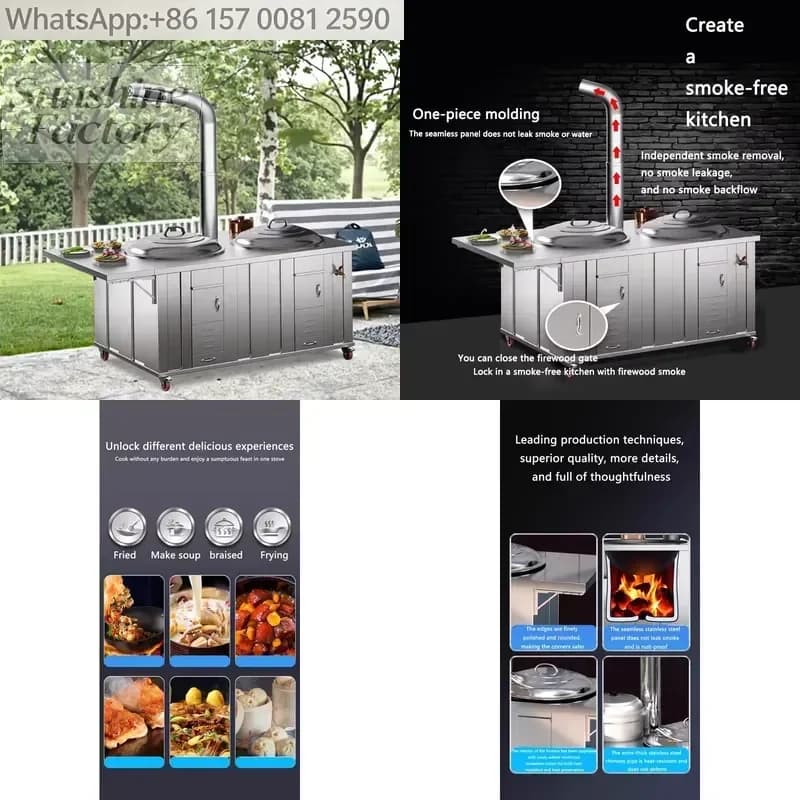 Outdoor Wood-Burning Stove Stainless Steel Cookware for Camping and Barbecues with Frying Pans 4-5L Capacity