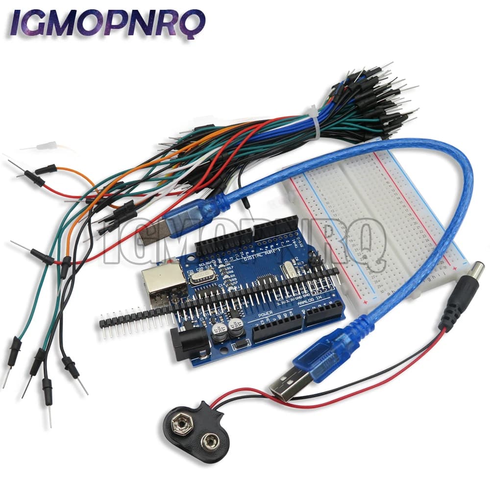 1/Set Starter Kit per arduino Uno R3 - Pacchetto di cavi jumper breadboard Cavo USB e connettore batteria 9V Laboratorio di educazione scolastica