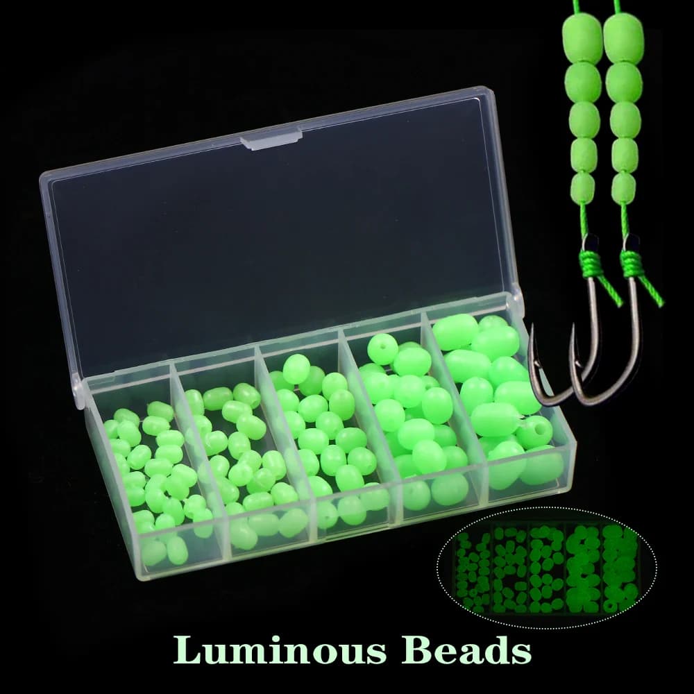 100pcs/box 5 Sizes Mix Luminous Fishing Beads Cylindrical Soft Beads Rubber Stopper Beads for Sabiki Rigs Sea Fishing Tackle