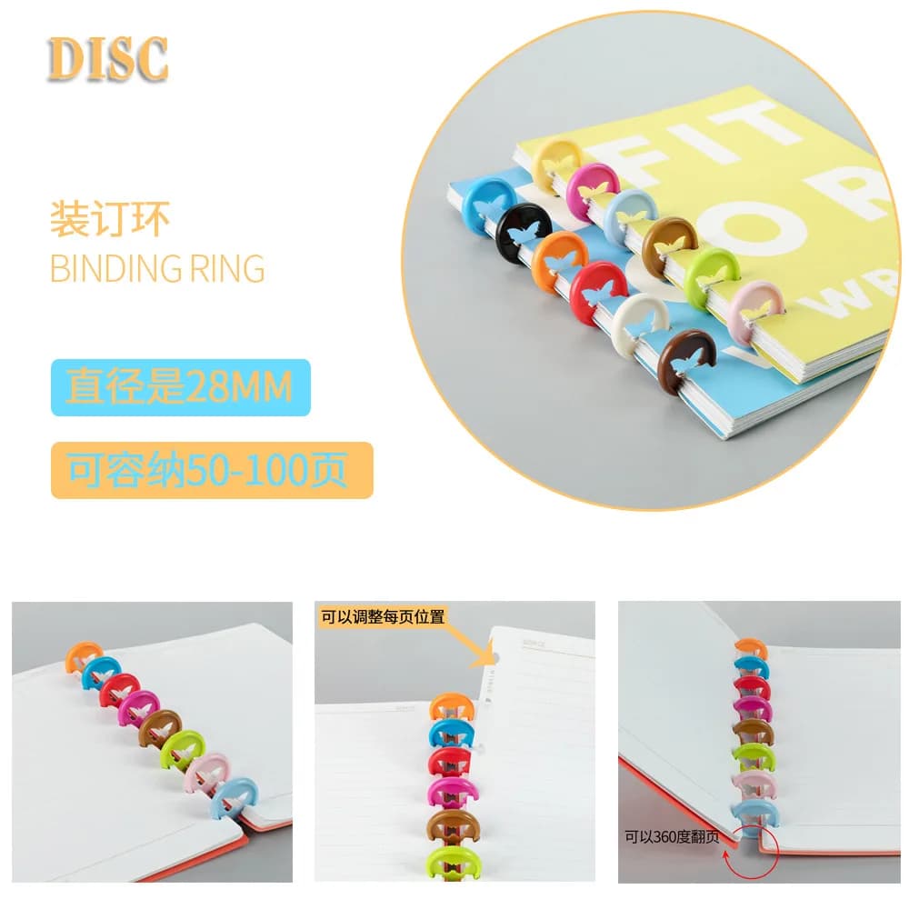 50 Pz 28mm Farfalla Stile Fungo Pianificazione Rilegatura Disco a fogli mobili Notebook Rilegatura Anello Ufficio Scuola Rilegatura di Cancelleria