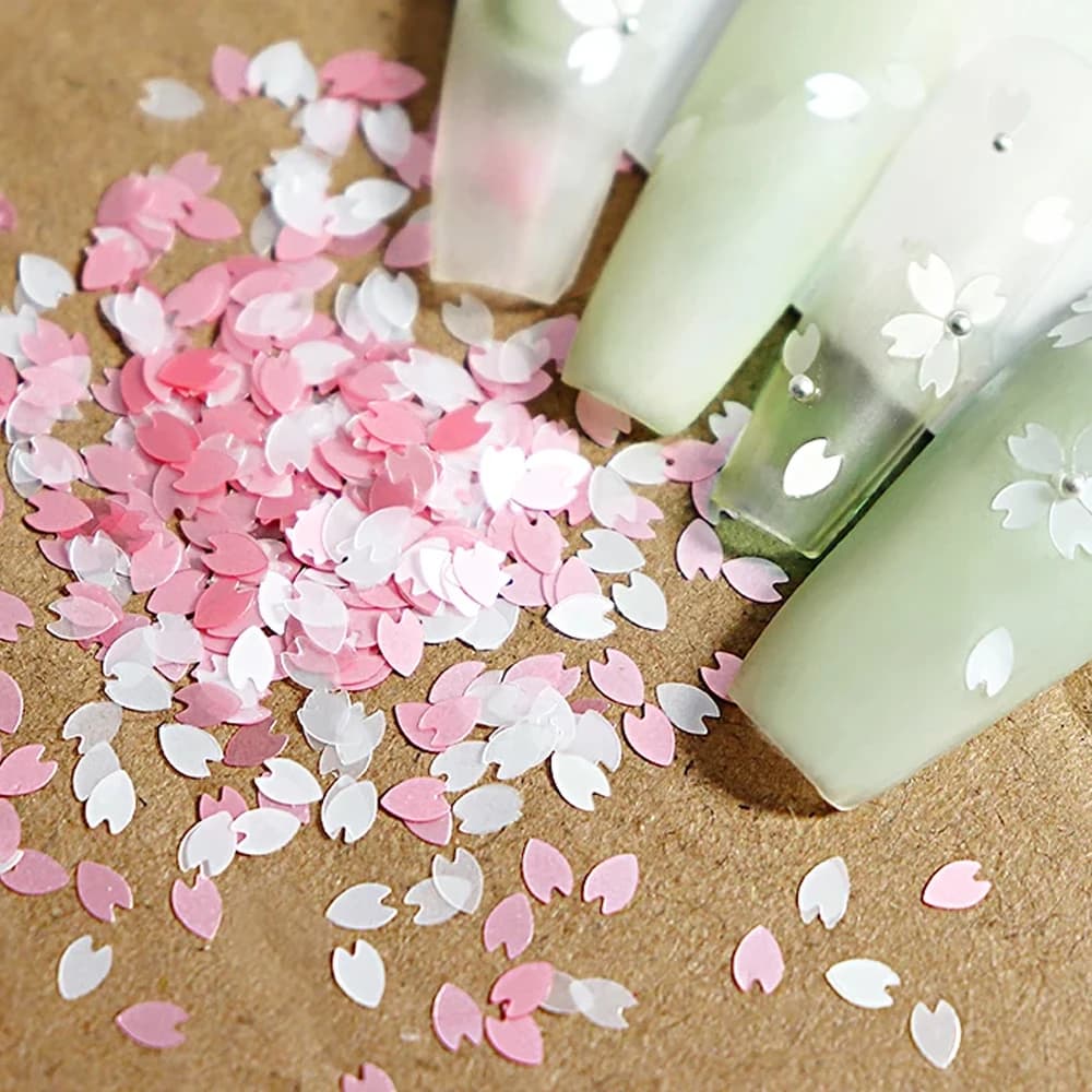 PrettyG 1 Box Sakura Petal Flower Pink Nail Sequins 3D Cherry Blossoms Glitter Flakes For DIY Nail Art Decorations Accessories