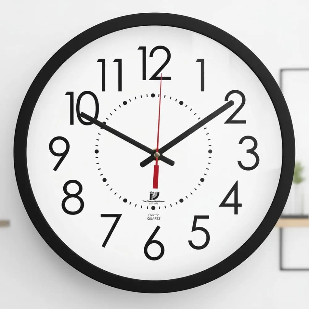 Modern electric wall clock with white dial, 14.5 inch black frame - Quiet operation for home office furniture