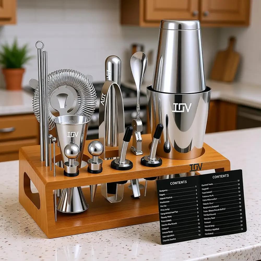 Set da Cocktail da 17 Pezzi | Set Shaker Boston da 28oz con Accessori Essenziali per Cocktail | Regalo di inaugurazione della casa (Argento)