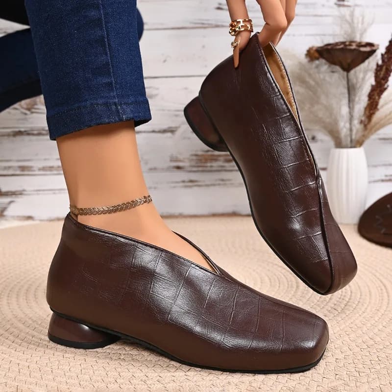 Spring Autumn Women's Mid Heels Single Shoes Square Toed Comfortable and Slip-resistant Loafers Chunky Heels Women Ankle Boots