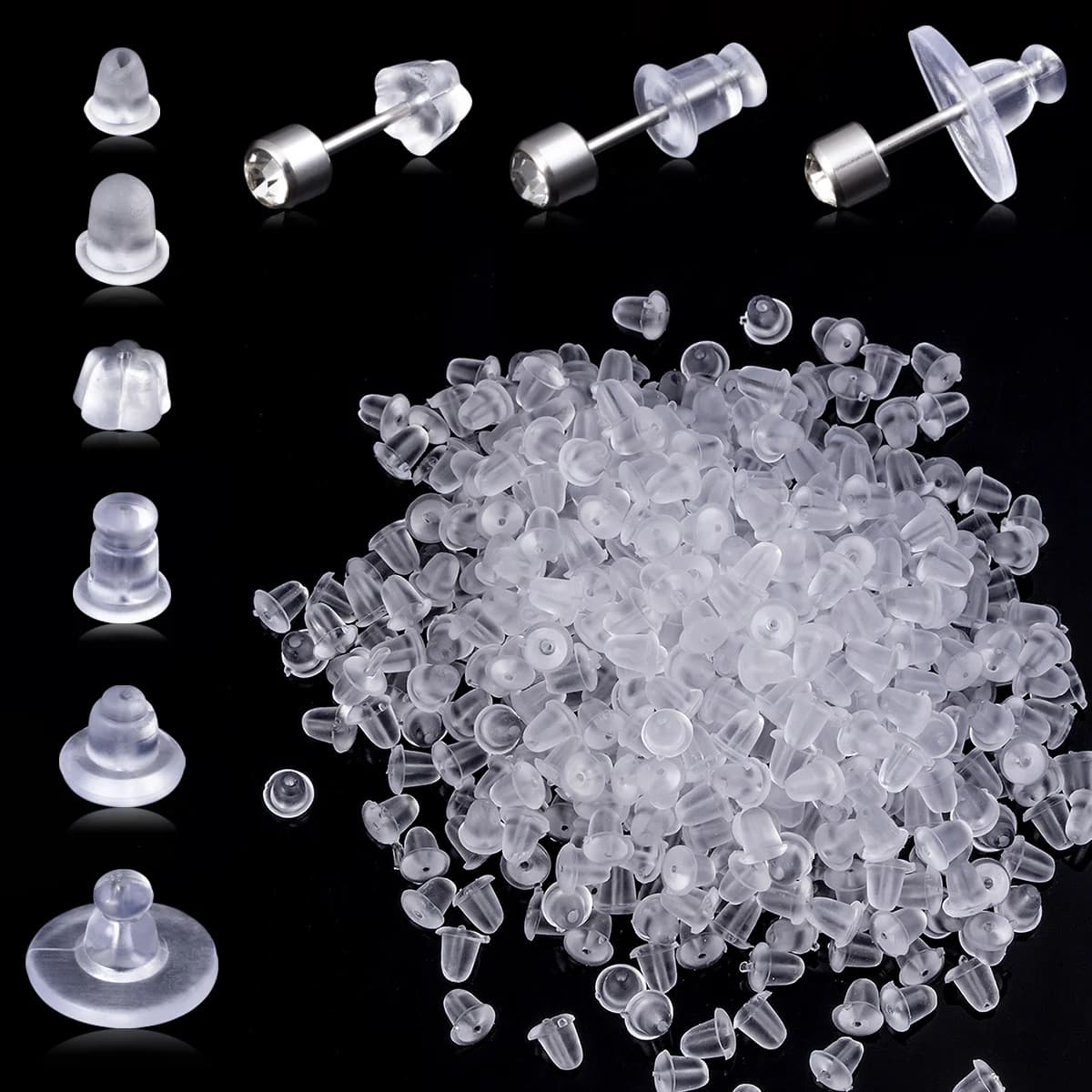 100-500pc Silicone Earring Backs Secure Bullet Clutch Stopper Clear Ear Clog Nuts for DIY Jewelry Stud Earrings Plug Accessories
