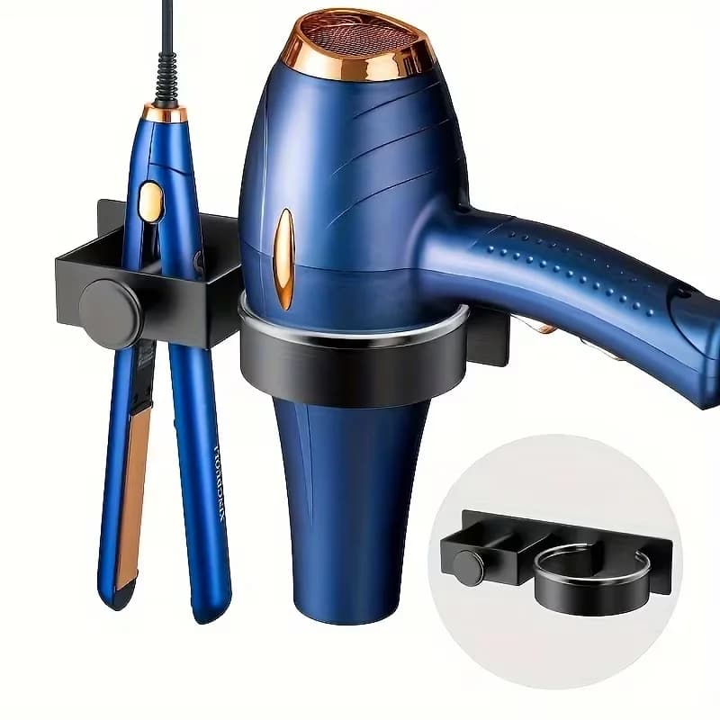 Durable metal storage rack for wall mounted hair dryers and straighteners that can be installed without drilling holes