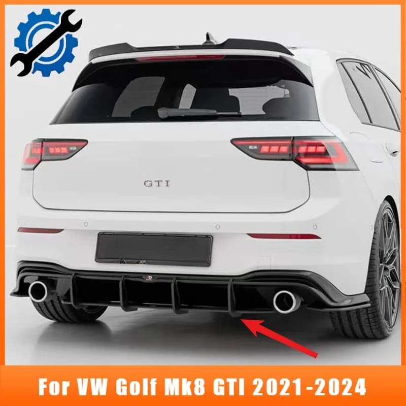 PP MAX Black Rear Diffuser Fin Blade Wind Splitter For VW Golf Mk8 GTI 2021-2024 Rear Bumper Lip Fin Car Mod Accessory