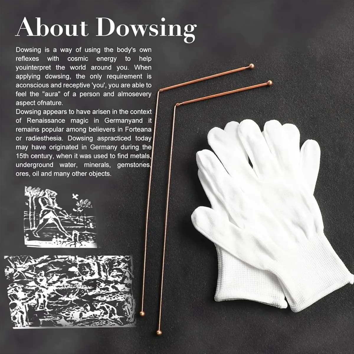 【POPULAR PICK】Copper Dowsing Rods 2PCS Divining Rods+Dowsing Pendulum + Divination Mat- for Divining Water,Treasure,Buried Items