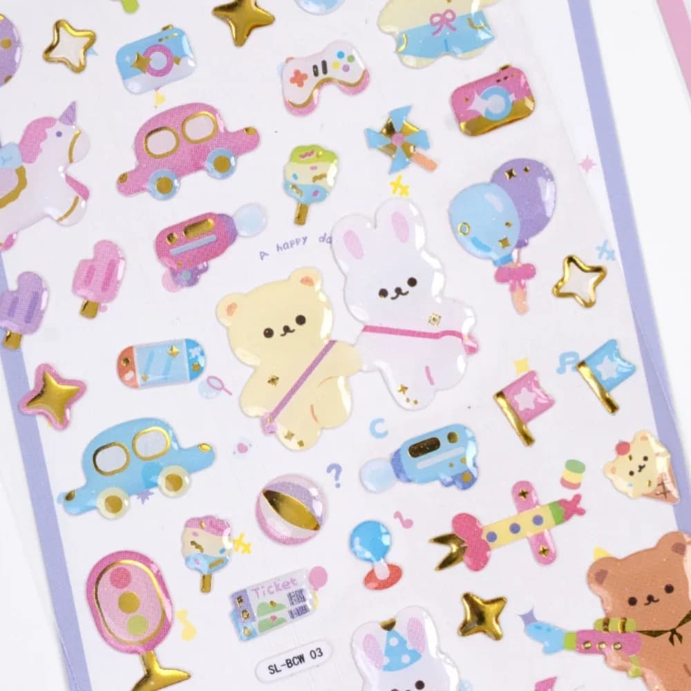 4 pcs/lot Cartoon Shopping Bear Rabbit Crystal 3D Stickers Scrapbooking Diy Journal Stationery Decor School Supplies GIft