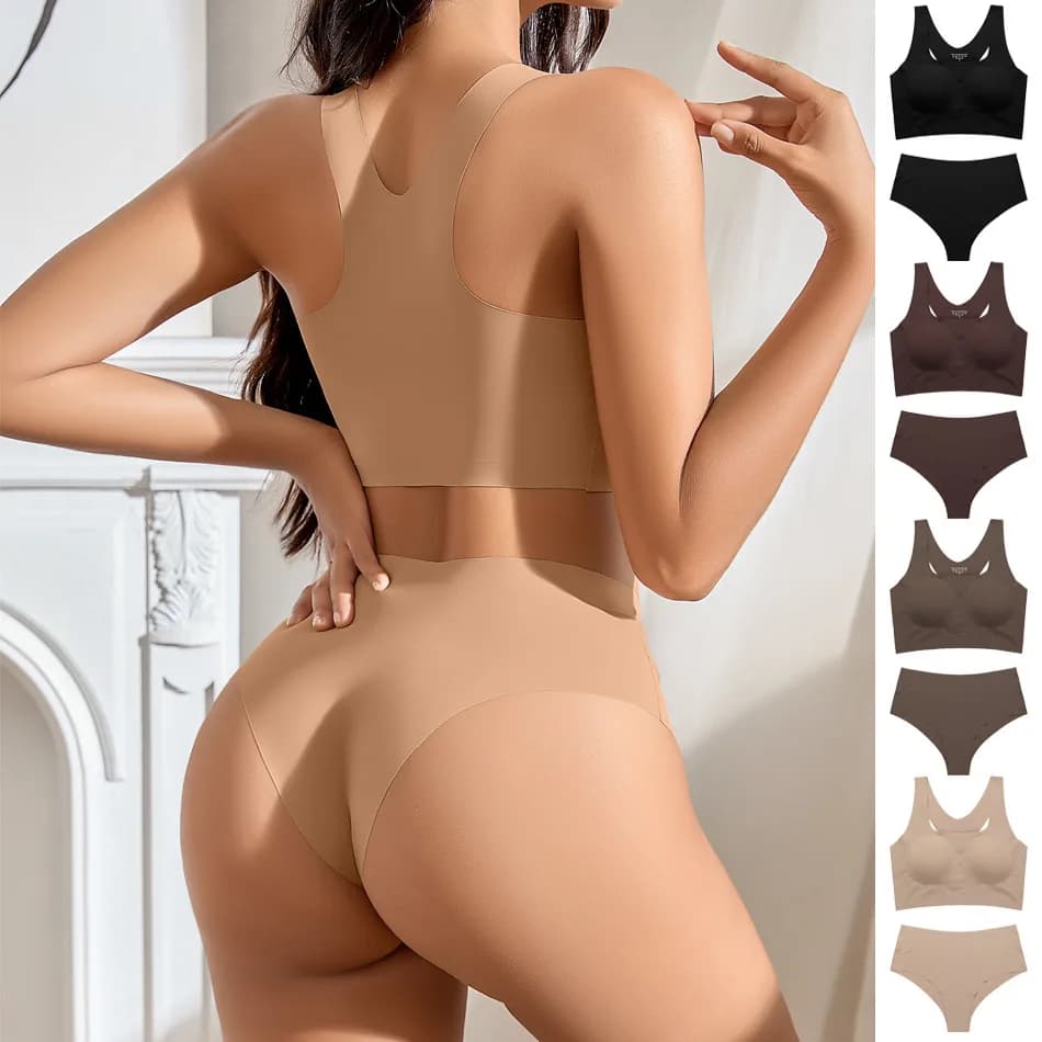 Vendita calda Reggiseno senza fili da donna Set di reggiseno e pantaloncini personalizzati Senza Cuciture Set di reggiseno e mutandine da donna imbottite rimovibili senza cuciture