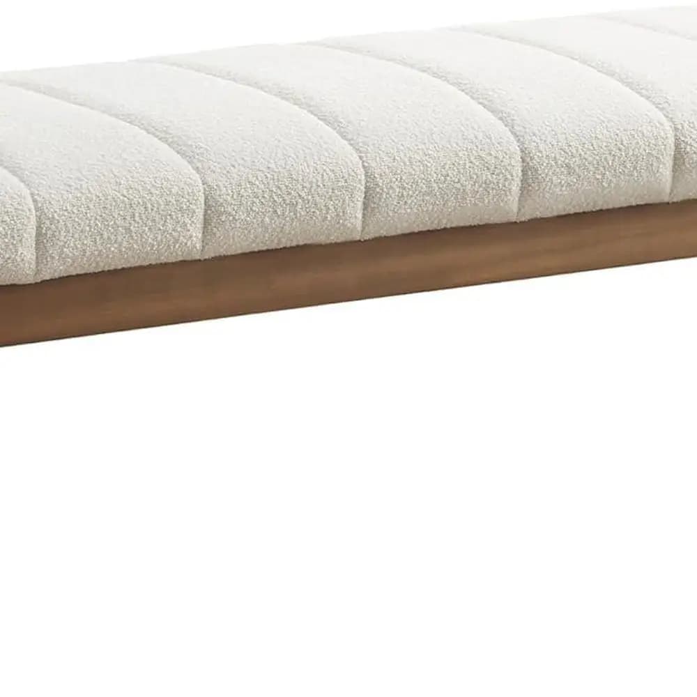 Panca moderna imbottita per camera da letto con struttura in legno massello, tessuto orsacchiotto beige, ideale per ingresso e sala da pranzo personalizzato