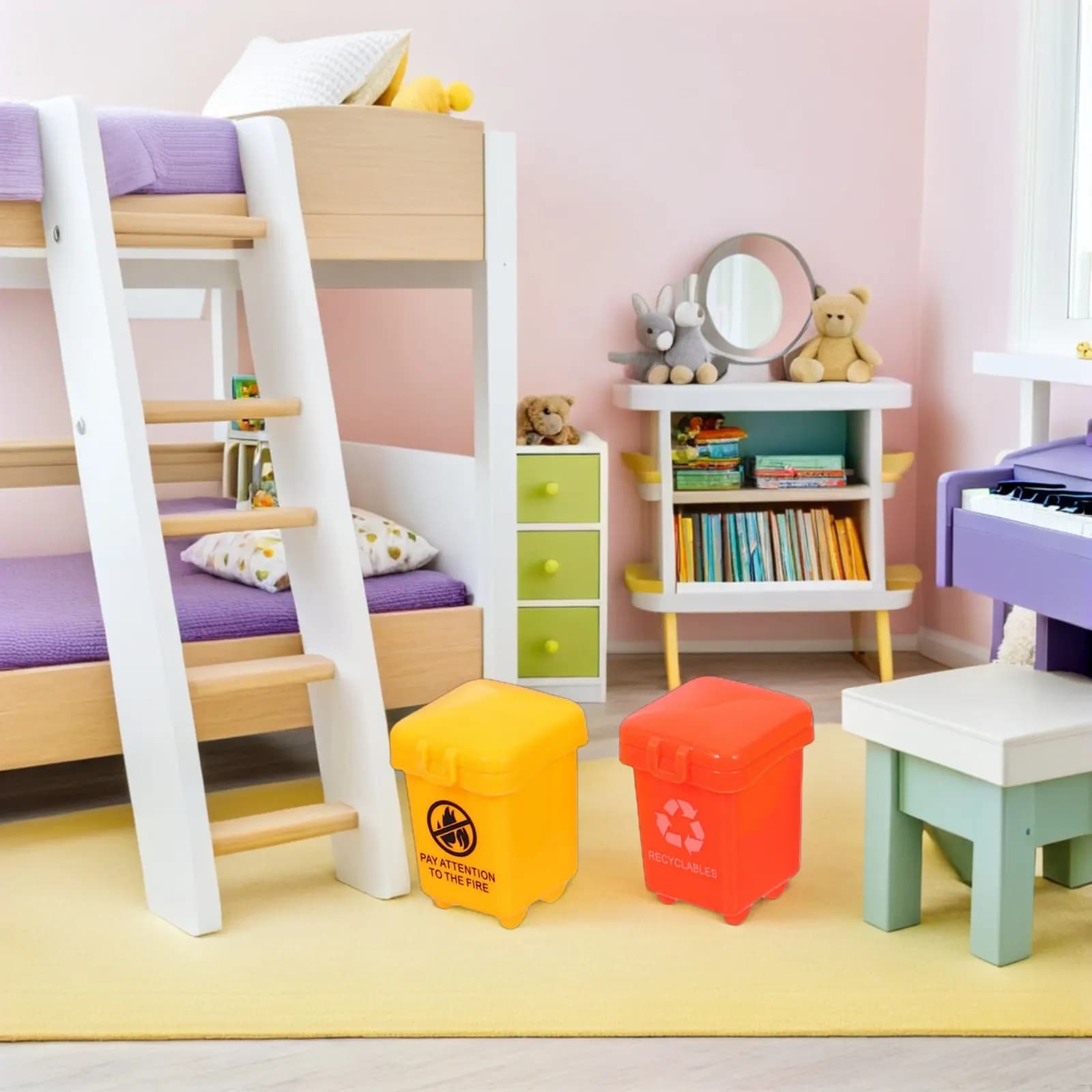 Set di 40 Mini Cestini per Rifiuti, Bidoni per la Raccolta Differenziata Montessori, Gioco Educativo per l'Organizzazione della Stanza dei Giochi
