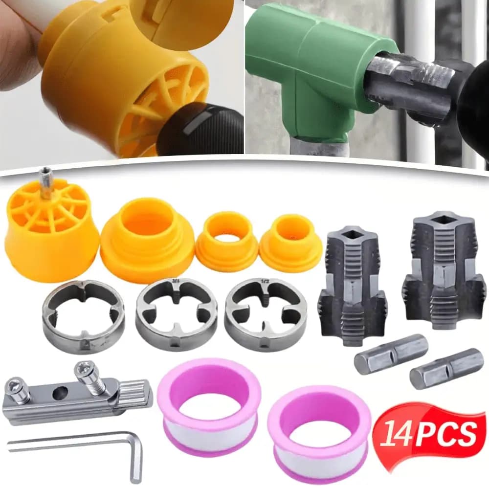 Kit di Filettatura per Tubi Idraulici da 14 Pezzi, Set di Utensili Professionali per Filettatura Tubi Acqua