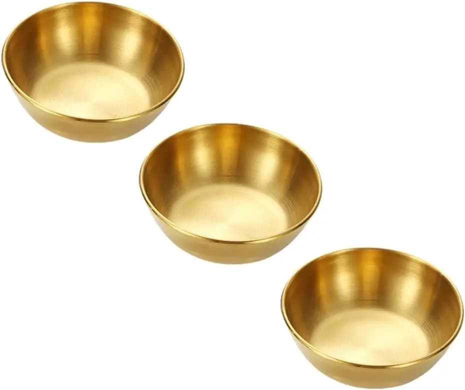 erioctry Set di 3 Ciotole Versatili Dorate in Acciaio Inossidabile per Salse, Condimenti, BBQ, Campeggio e Sushi