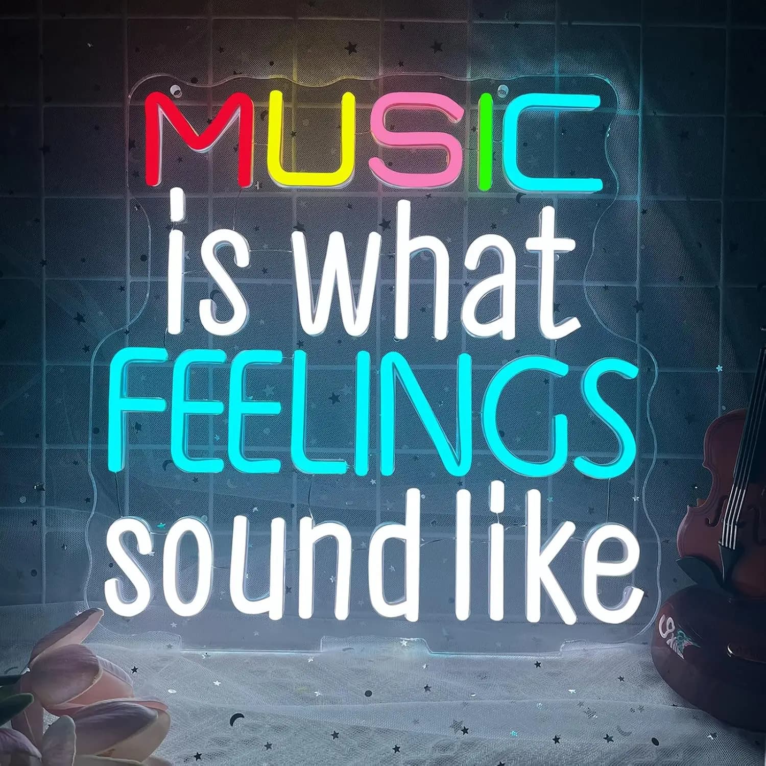 Insegna al Neon USB LED con Scritta 'La Musica È Come Suono i Sentimenti' per Bar, Locali Musicali, Studi di Registrazione, Feste, Decorazione Camera da Letto, Regalo