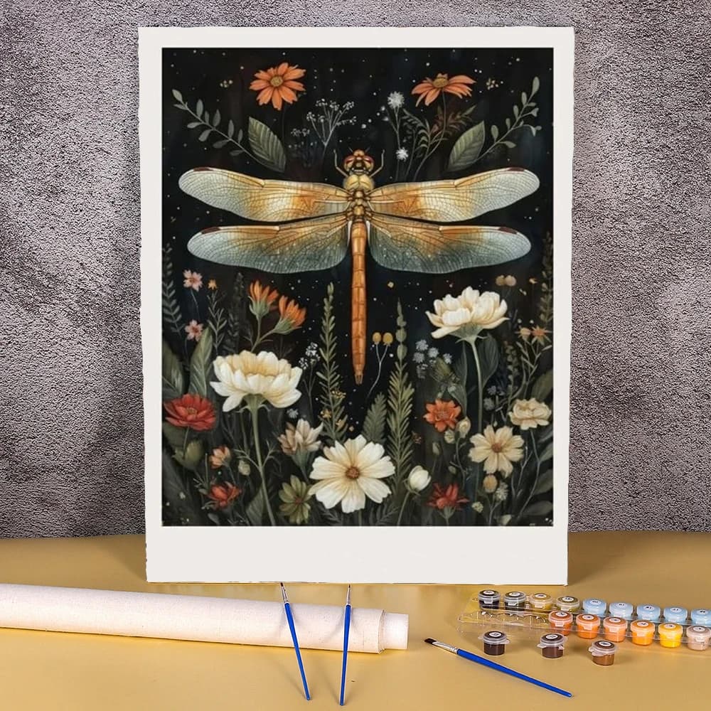 1pc frameless Painting By Numbers On Canvas Frameless Flower Dragonfly Diy Set Acrylic Paint Kit Wall Art Picture Painting Decor