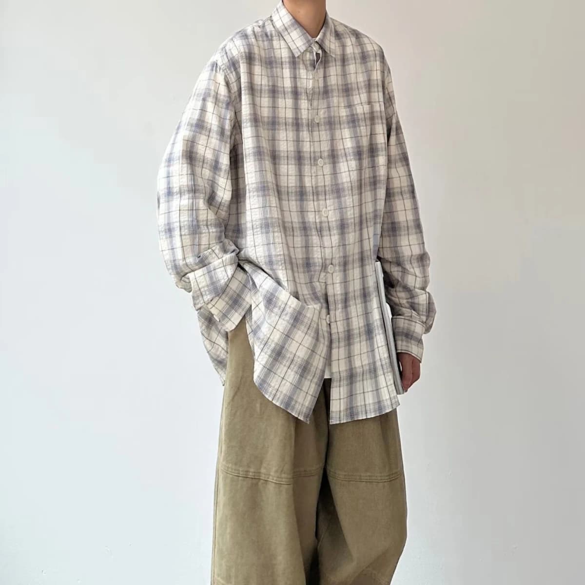 Long Sleeve Shirt Men's Spring Autumn Plaid High-End Feeling Handsome Jacket Trendy Spring Autumn Japanese Design Shirt