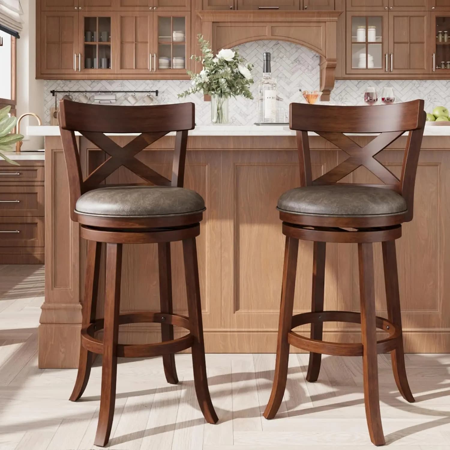 Sgabelli da Bar Girevoli con Schienale, Set di 2 Sgabelli da Bar da 30 Pollici, Sgabelli in Legno, Sedie Girevoli a 360 Gradi, Personalizzabili