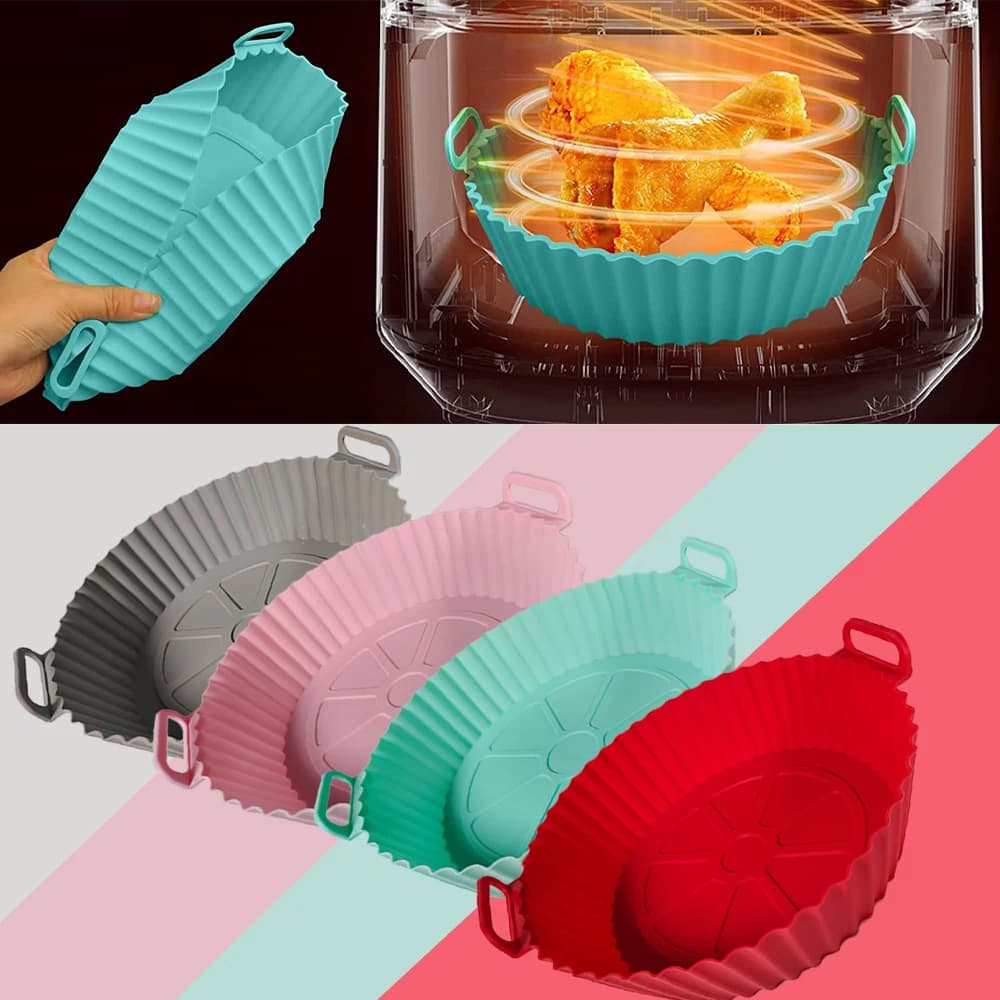 24/20 centimetri Del Silicone Friggitrice Ad Aria Cestino Da Forno Rivestimento Rotondo Riutilizzabile Airfryer Vassoio Piatto Pizza Pollo Fritto Forno Grill Pan Zerbino di Accesso