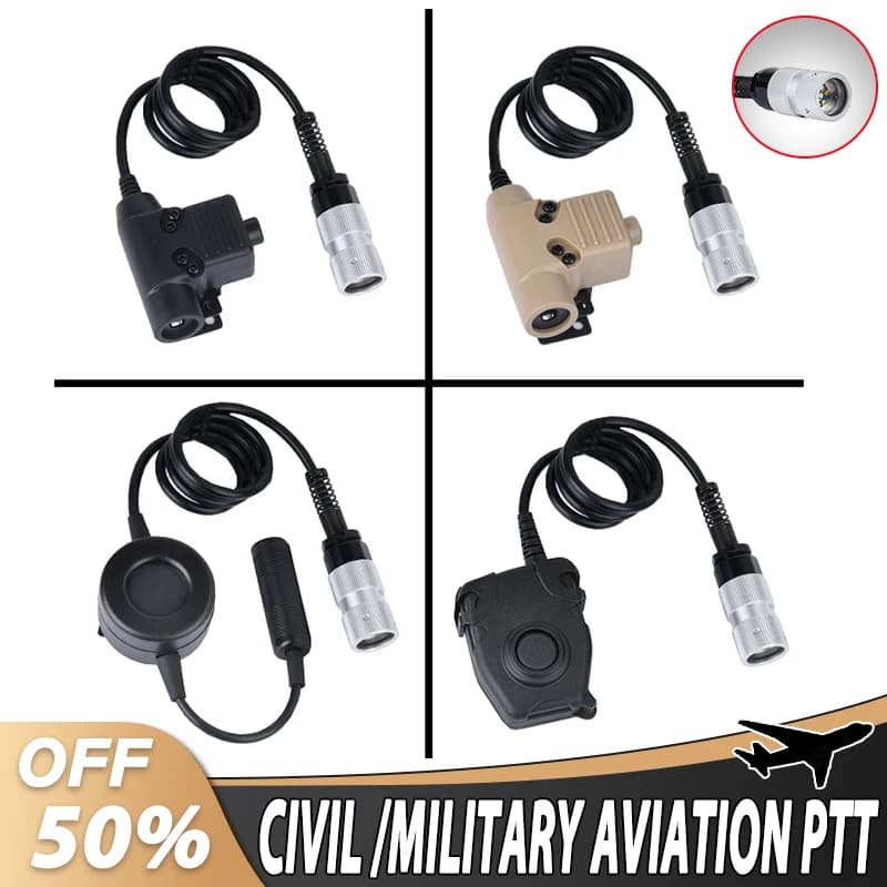 WADSN Spina aeronautica Kenwood PTT Auricolare da caccia civile 7.0 Spine adatte PRC-152/PRC-148 Modello fittizio U94 Baofeng Walkie-talkie