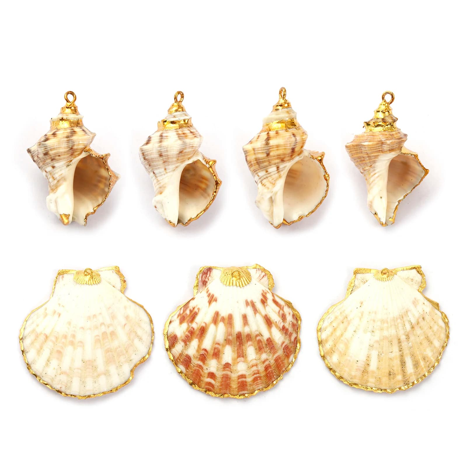 2 PCs Shell Pendants Gold Plated Scallop Conch Ocean Jewelry Charms For DIY Necklace Earrings Jewelry Making Findings