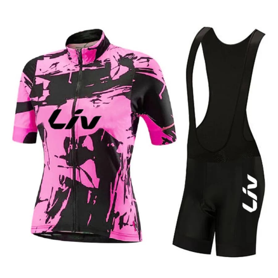 Abbigliamento da ciclismo estivo da donna a maniche corte LIV Maglia da bici da strada Set BIB Pantaloncini in gel Tuta sportiva Abbigliamento da bicicletta femminile Abito da MTB