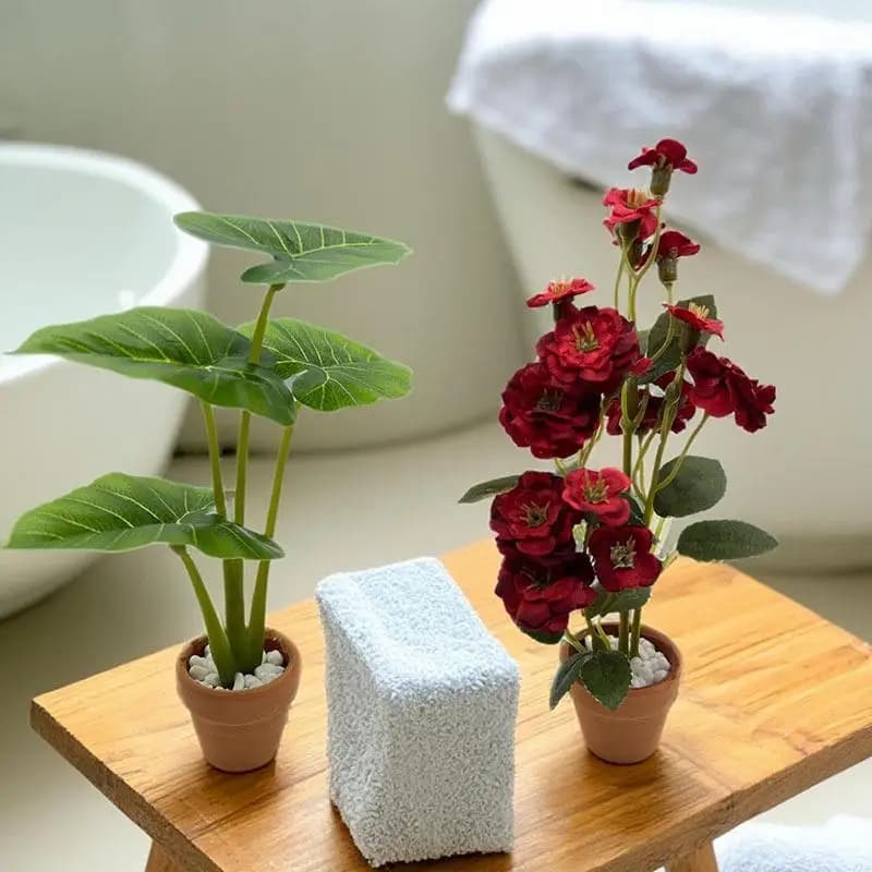 1 Pezzo Modello in Miniatura di Filodendro per Casa delle Bambole, Modello di Pianta in Vaso con Rosa a 6 Petali, Mini Pianta in Vaso con Foglie, Decorazione per la Casa