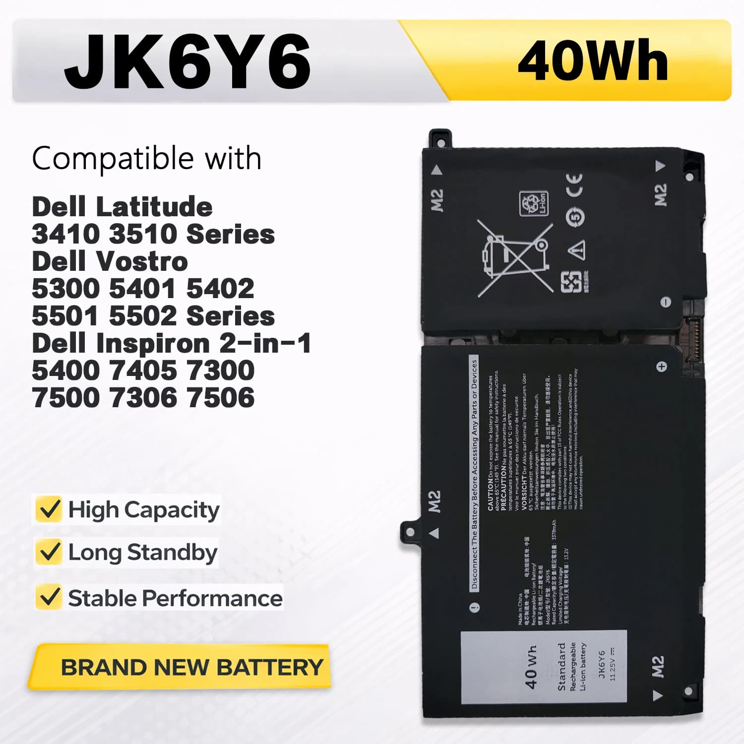 Batteria per laptop PowerHub JK6Y6 H5CKD per Dell Inspiron 5300 5401 5400 2-in-1 Latitude 3410 3510 Vostro 14 5402 5501 5502 P129G
