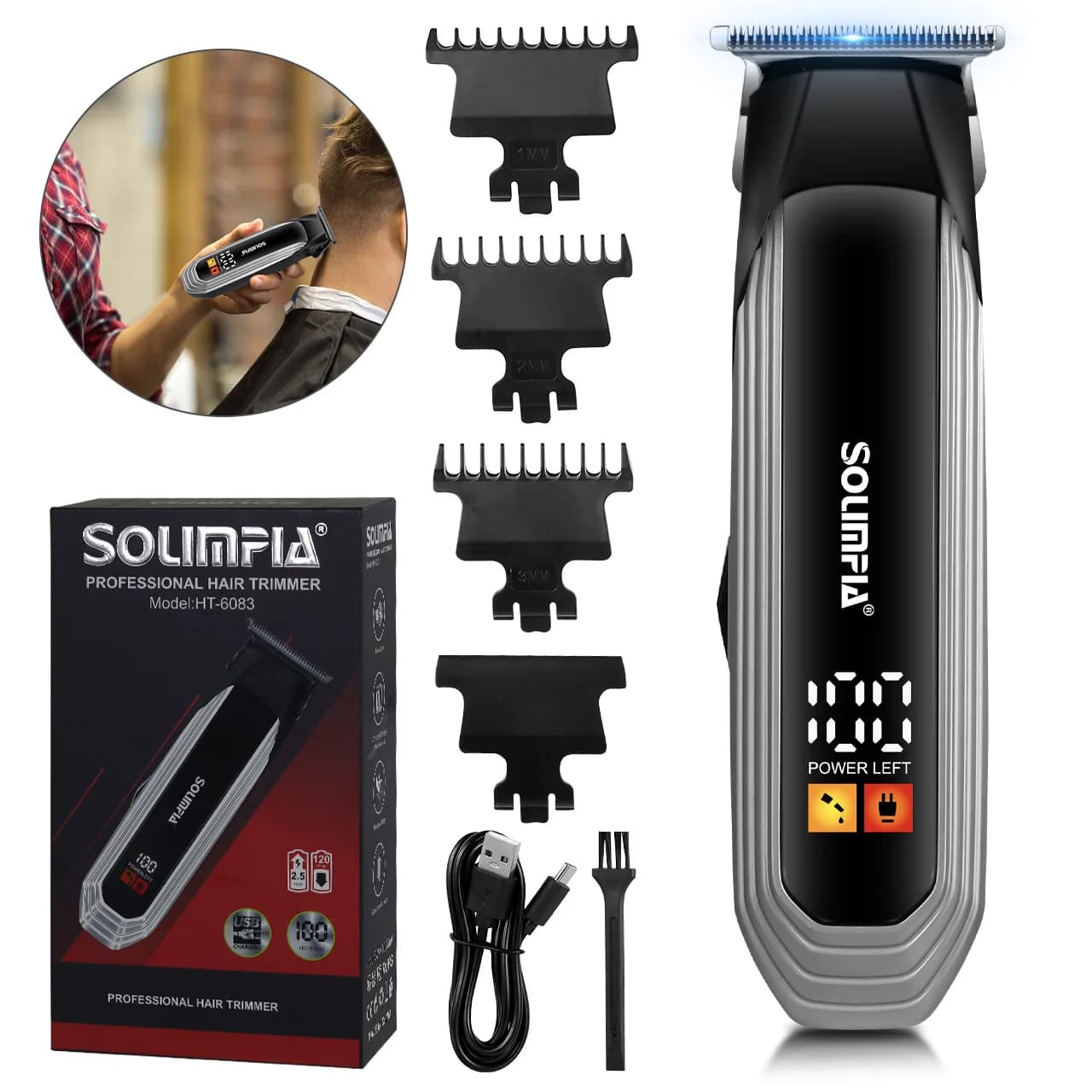 Professional Haircuts Solimpia Ceramic Blade Male Haircut Display Haircut Machine USB Charging