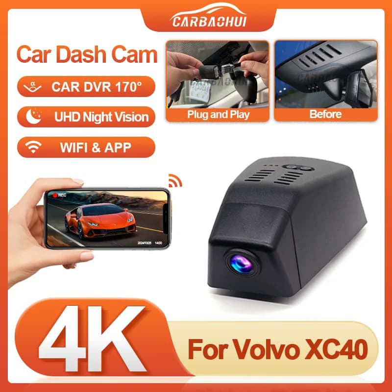 For Volvo XC40 2022-2025 4K HD Dash Cam for Car Camera Recorder Dashcam WIFI Car Dvr Recording Devices Accessories App Control