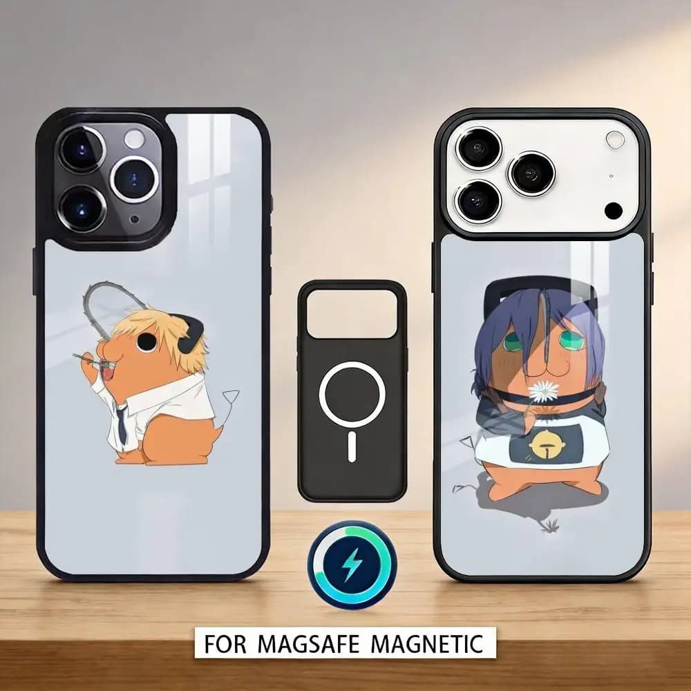 Custodia Magnetica P-Pochita Carina per iPhone 17 16 15 14 13 12 Pro Max Compatibile con Ricarica Wireless MagSafe