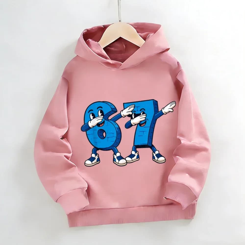 Boys & Girls Gray Anthropomorphic Number 67 Print Hoodie | Cute & Cool Casual Hooded Top The fabric is soft and skin-friendly