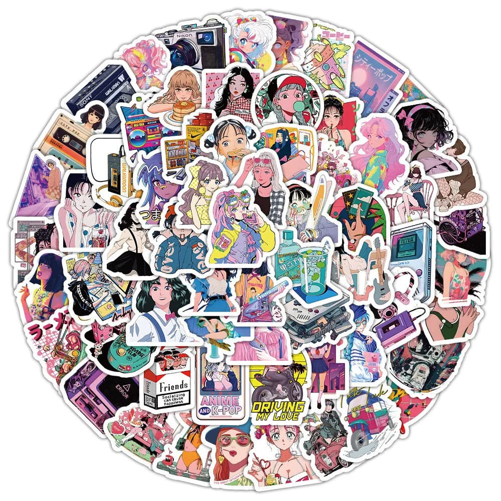 100 Pezzi Adesivi Impermeabili a Tema Ragazze Cartoon City Pop per Casco, Bicicletta, Diario, Astuccio - Sticker Story Store