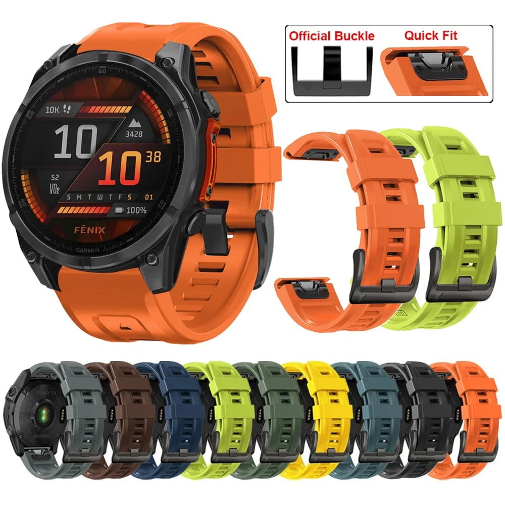 QuickFit 22mm 26mm Silicone Strap for Garmin Fenix 8 E 7X 6X Pro/Epix Pro Gen 2 47mm 51mm 5XPlus Enduro 3 Tactix 7 Strap