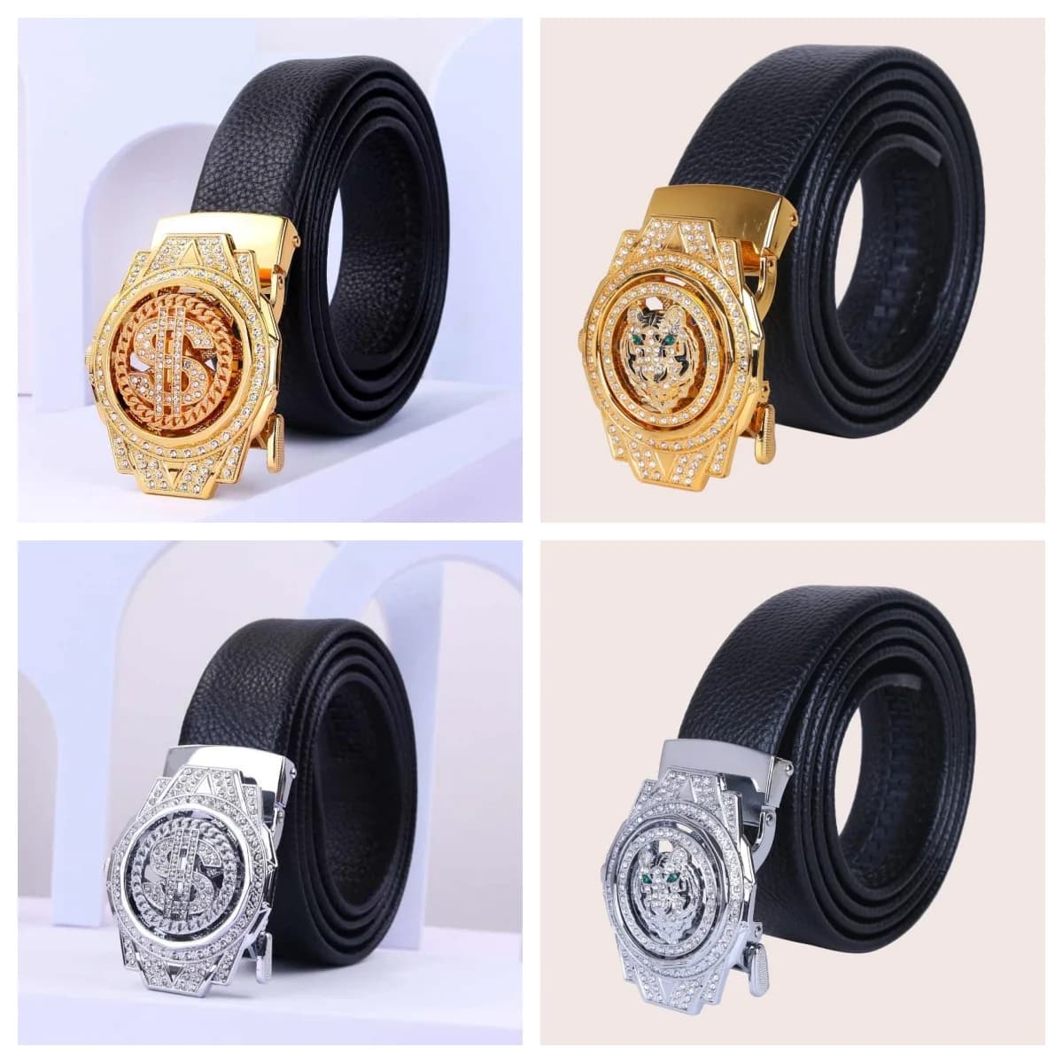 Nuova Cintura in Pelle PU di Lusso con Fibbia Dorata Marrone per Uomo, Cintura da Uomo di Design con Fibbia Automatica, Cinturone Maschile