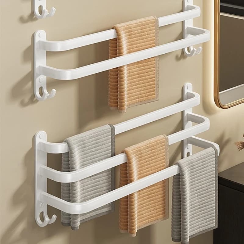 Portasciugamani da Hotel, Barra Portasciugamani da Bagno, Mensola da Toilette Bianca, Barra Appendiabiti da Parete, Organizzatore, Accessori Bagno, Mensola Portaoggetti per Bagno