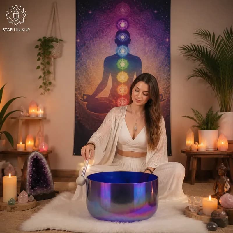 STAR LIN KUP 18 Inch Cosmic Purple Aurora Crystal Singing Bowl High Quality Quartz Sound Healing Meditation Chakra Yoga