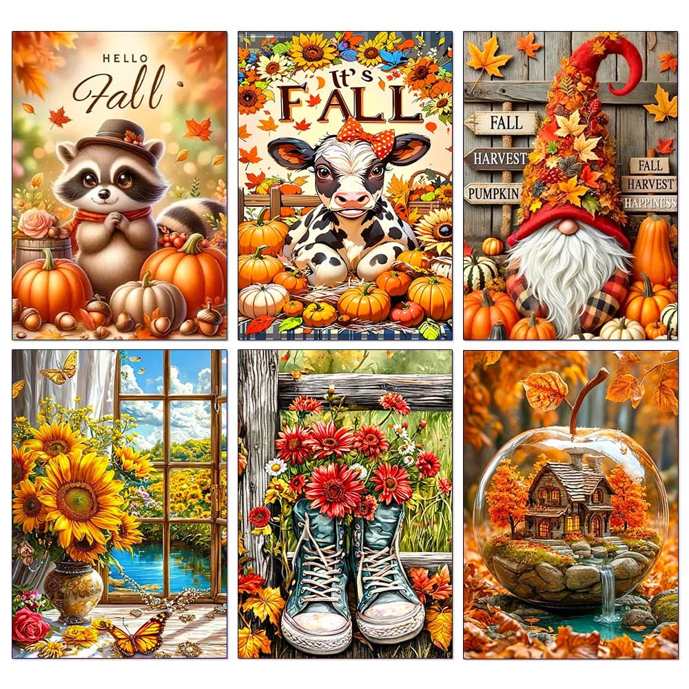 5D Autumn Scenery Diamond Painting Set Pumpkin Calf Full Diamond Mosaic Embroidery DIY Halloween Wall Decora Gift New Arrivals