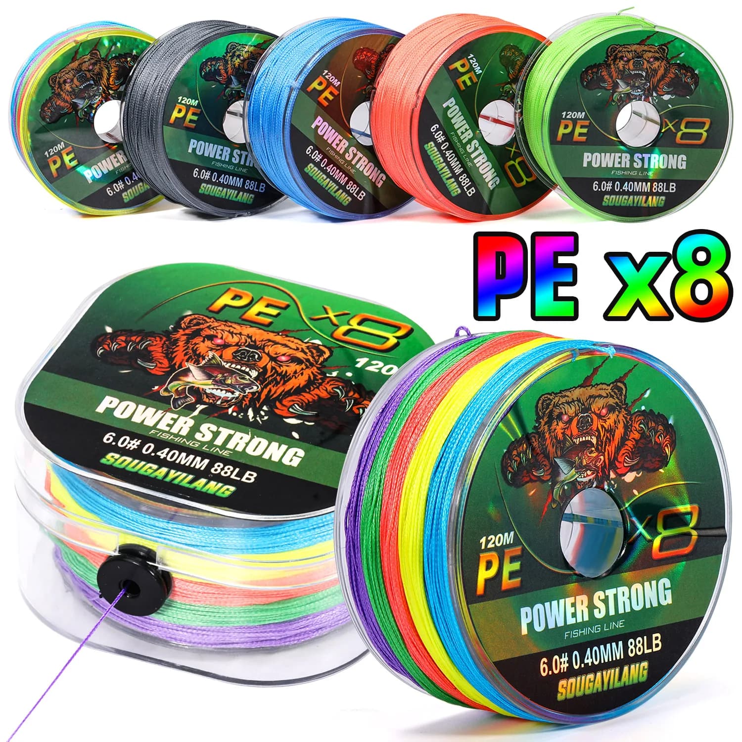 Sougayilang 120m X8 PE lenza intrecciata 0.12-0.40mm Giappone affondamento resistenza all'abrasione linea 22-88LB multifilamento filo per carpa