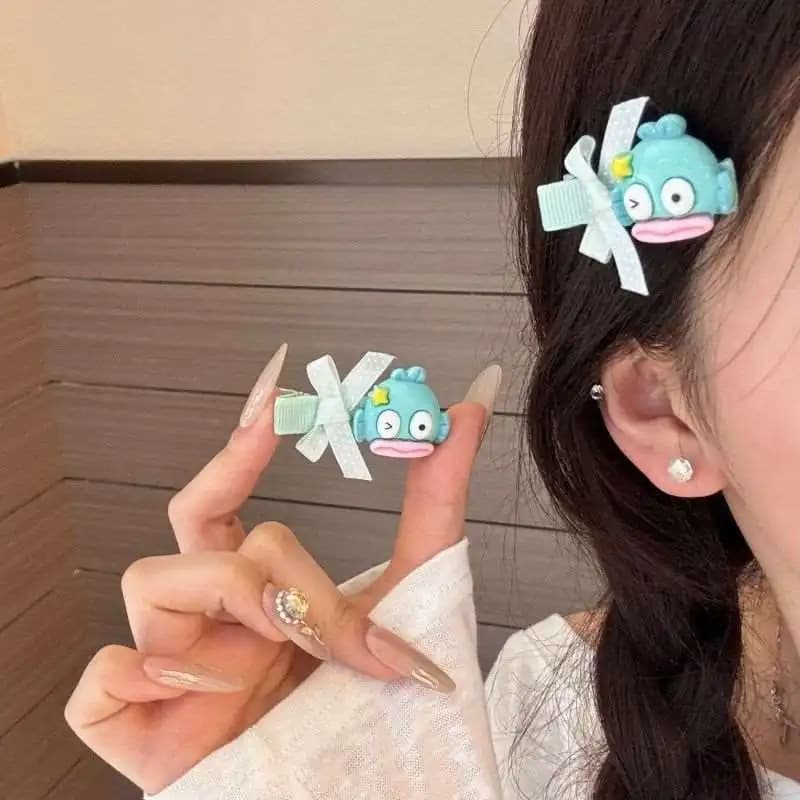 4Pcs Sanrio Hangyodon Wink Pentagram Bow Mint Green Hairpin Shattered Bangs Hair Clip Sweet Hair Accessories Girl Birthday Gift