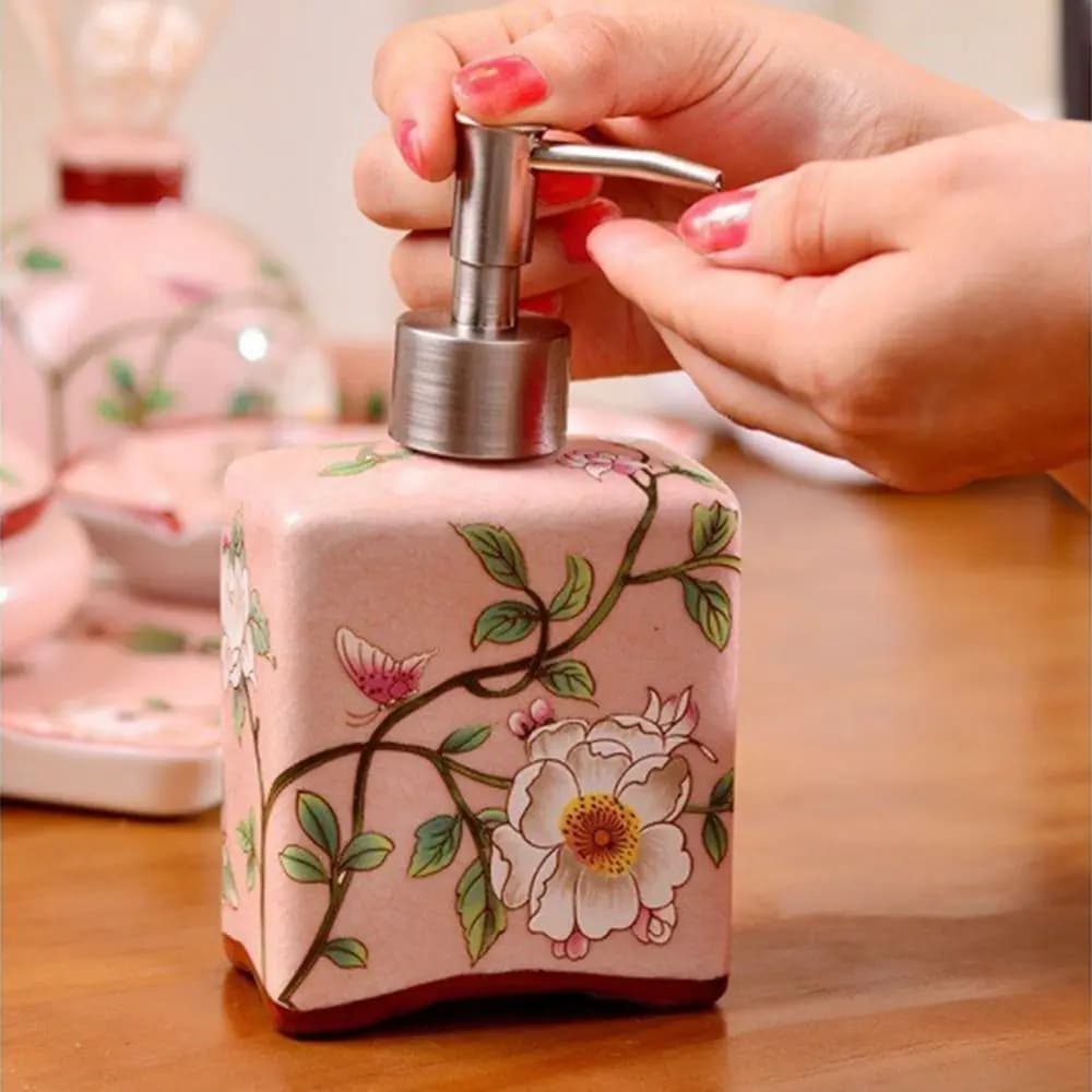 Dispenser di sapone per le mani vintage Bottiglie ricaricabili con pompa per lozione in stile cinese Contenitore per shampoo antiscivolo rimovibile Bagno