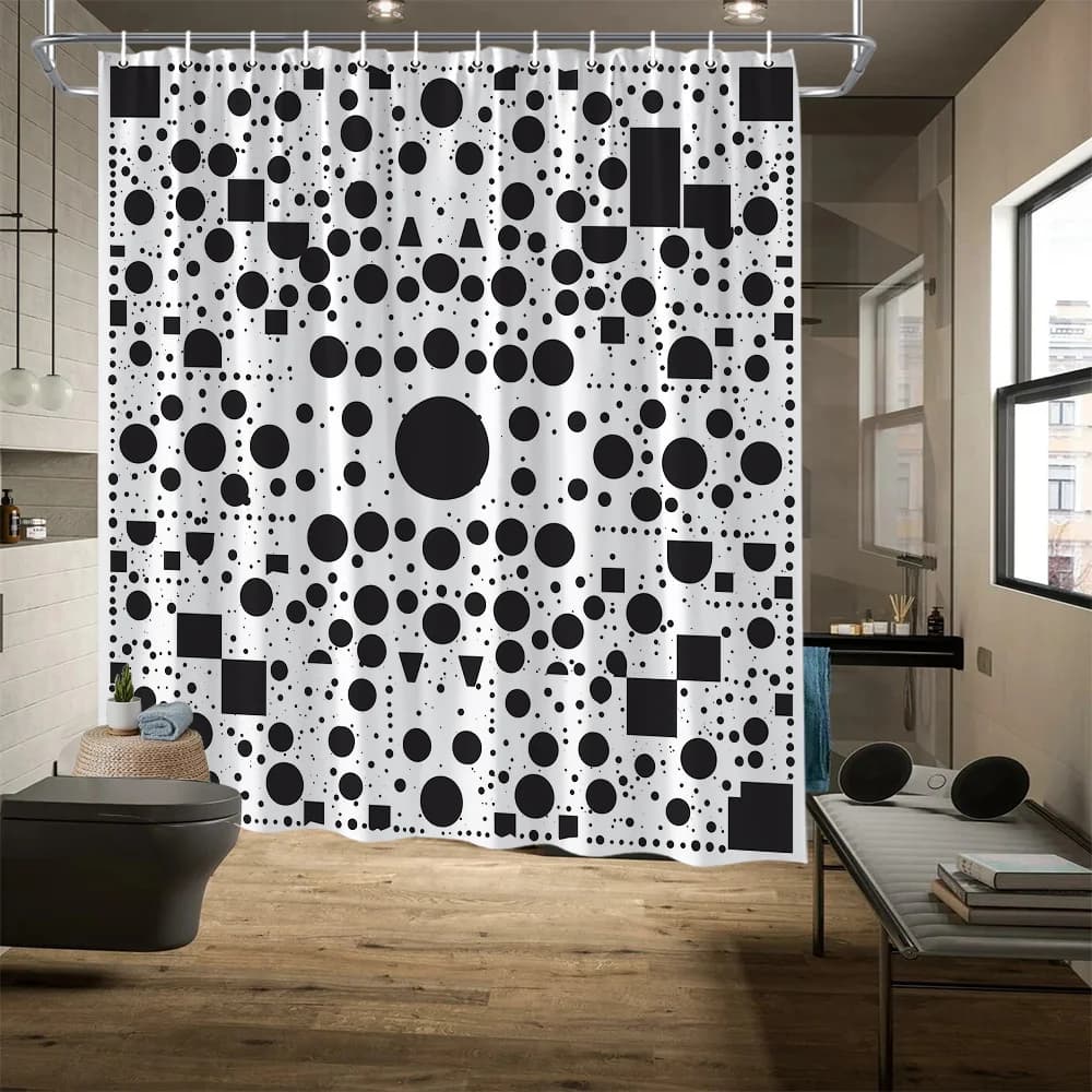 Tenda da doccia geometrica astratta in bianco e nero: stampa digitale dinamica, decorazioni per la casa alla moda, perfette per il bagno e la vasca da bagno