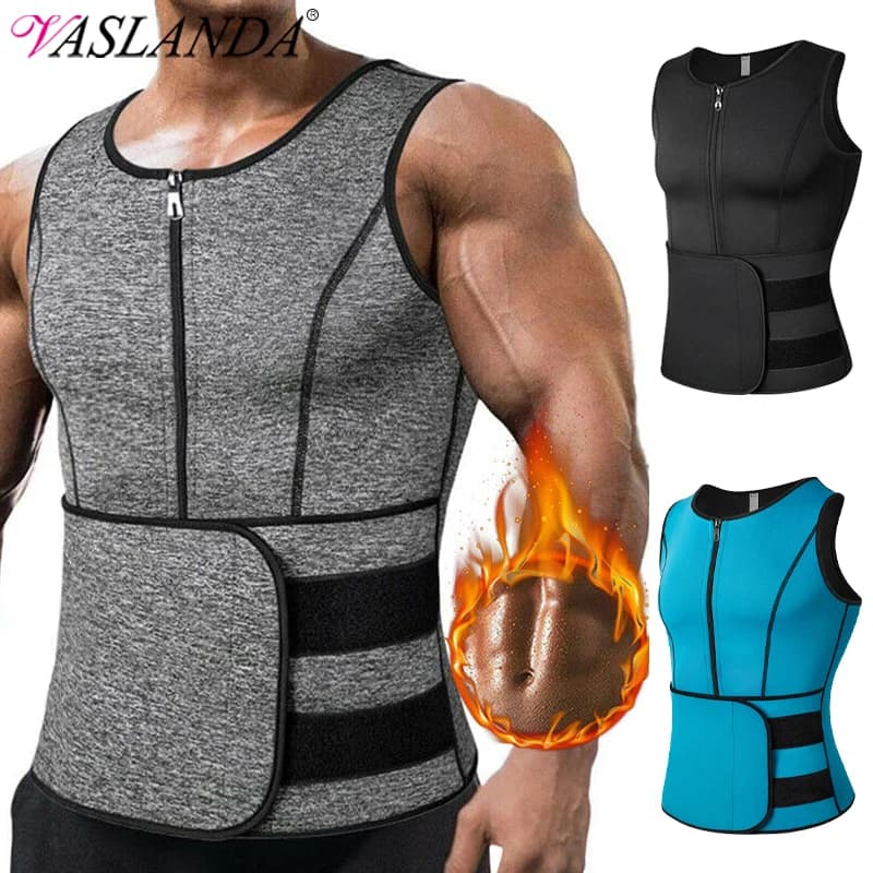 Uomini Neoprene Sauna sudore gilet vita Trainer corsetto Body Shaper cerniera dimagrante canotta bruciagrassi allenamento perdita di peso Shapewear